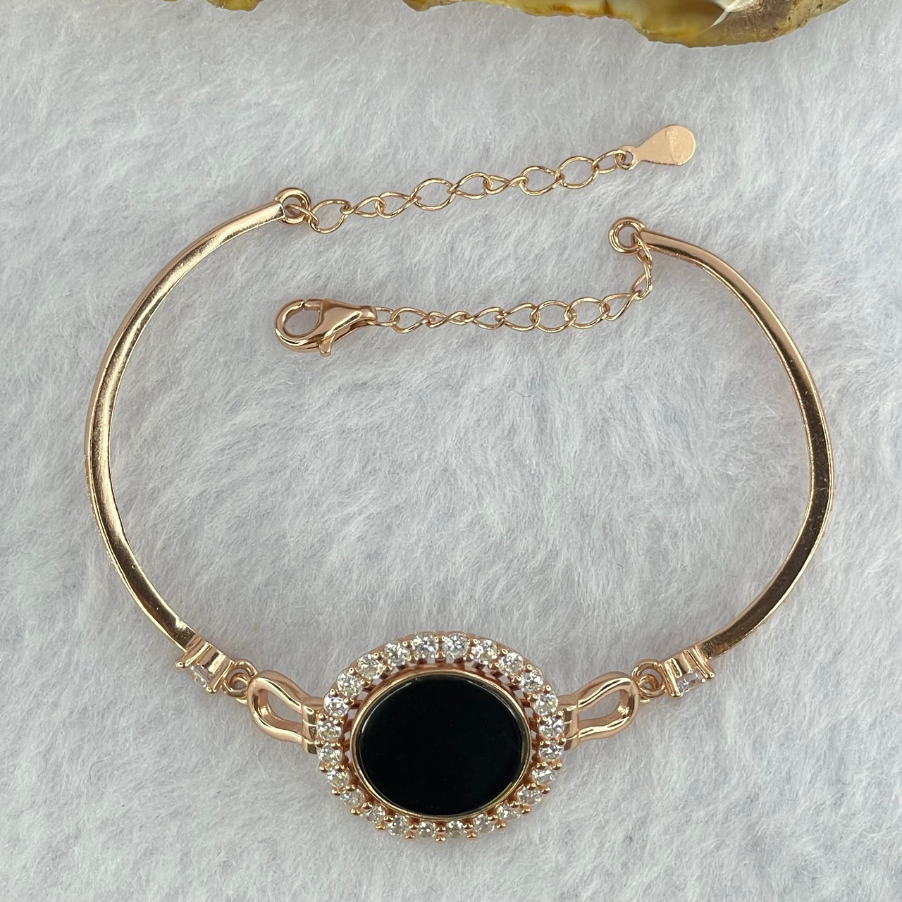 Type A Translucent Black Omphasite Jadeite Round Wu Shi Pai with Crystals in S925 Sliver Rose Gold Color Bracelet 7.47g Adjustable Size 13.1 by 2.0mm - Huangs Jadeite and Jewelry Pte Ltd