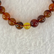 Natural Blood Red with Yellow Amber Beads Bracelet 4.88g 15cm 7.4mm 25 Beads - Huangs Jadeite and Jewelry Pte Ltd