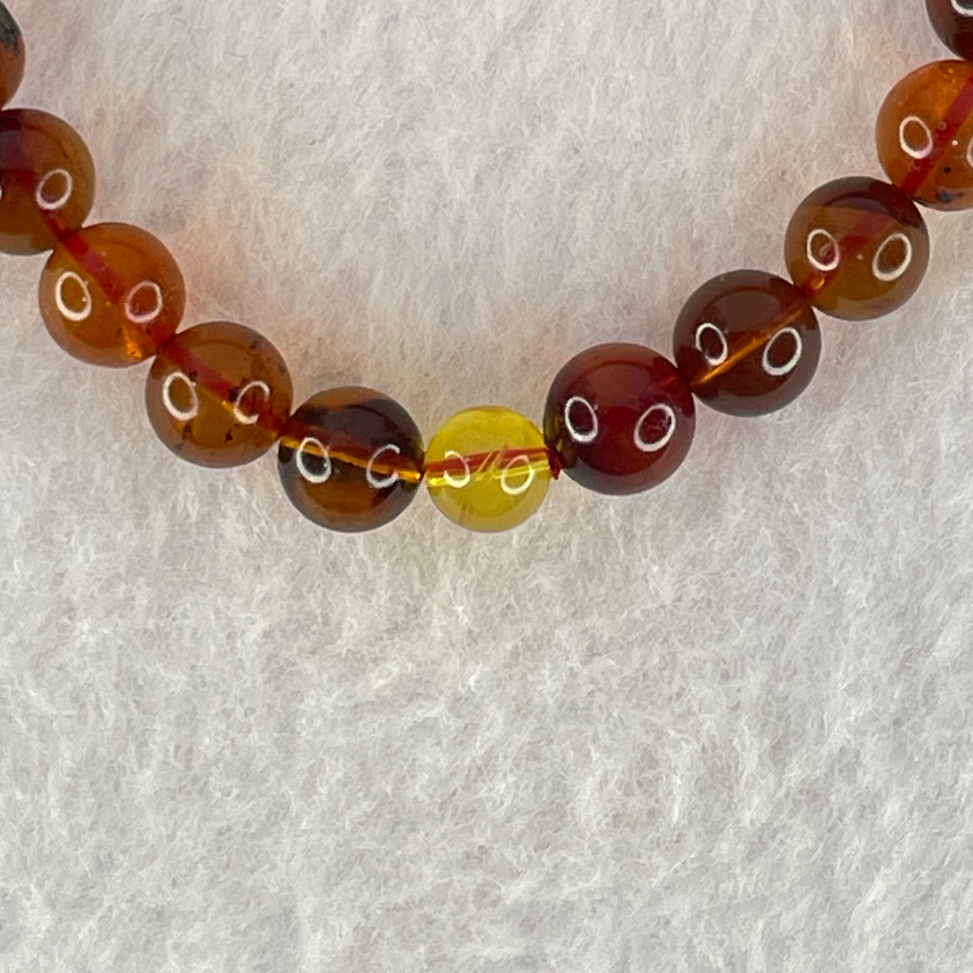 Natural Blood Red with Yellow Amber Beads Bracelet 4.88g 15cm 7.4mm 25 Beads - Huangs Jadeite and Jewelry Pte Ltd
