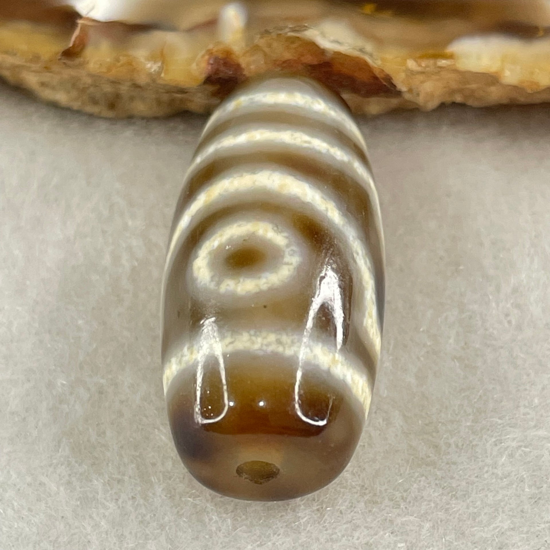 Natural Powerful Tibetan Old Oily Agate 2 Eyes Dzi Bead Heavenly Master (Tian Zhu) 二眼天诛 8.31g 28.9 by 13.7mm - Huangs Jadeite and Jewelry Pte Ltd