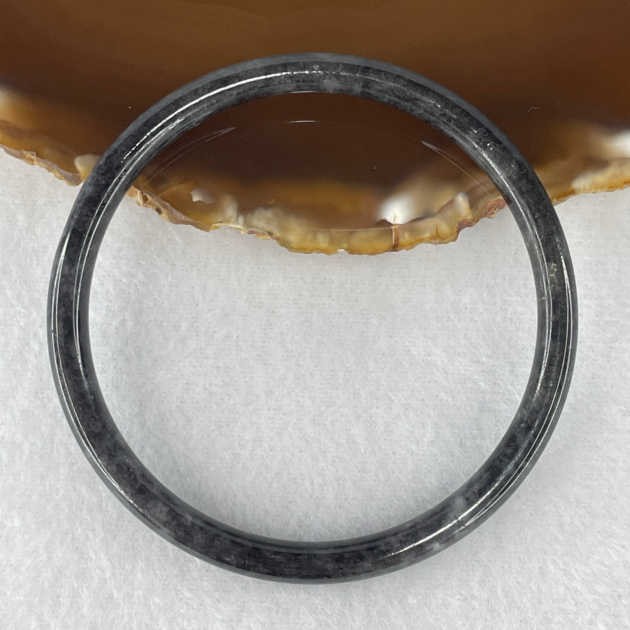 Certified Natural Type A Wuji Grey Jadeite Bangle | Sleek Fine-Strand Round Court Silhouette | Unique External Rough Earth-Skin Artisan Polish | "Ink Landscape" Supreme Protection Talisman (18.76g 5.7x5.4mm | 58.6mm Inner Diameter)