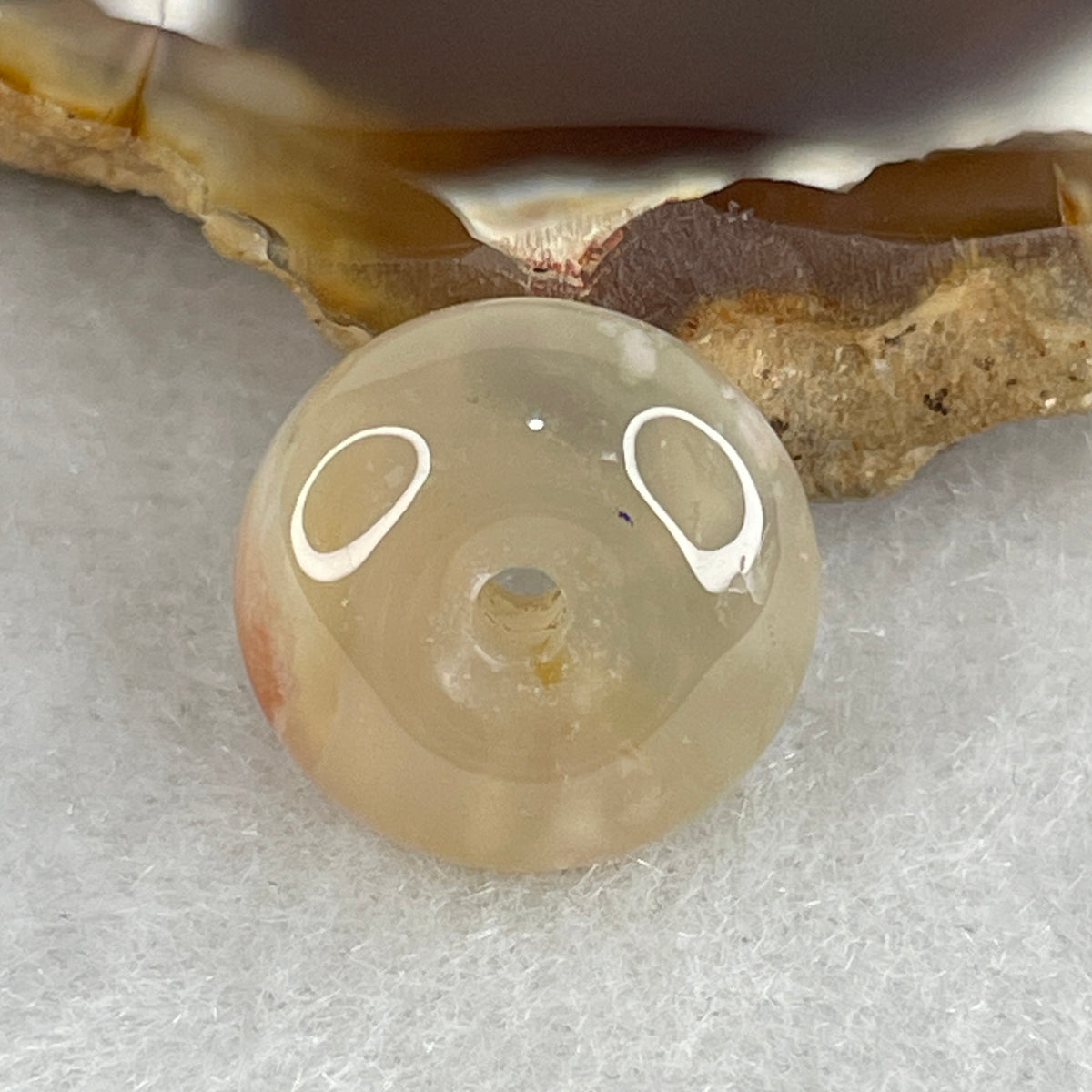 Natural Yellowish Flower Agate Ping An Kou Charm Pendant | Honey Golden Cherry Blossom Quartz Peace Donut Talisman (2.37g | 14.2 x 7.5mm)
