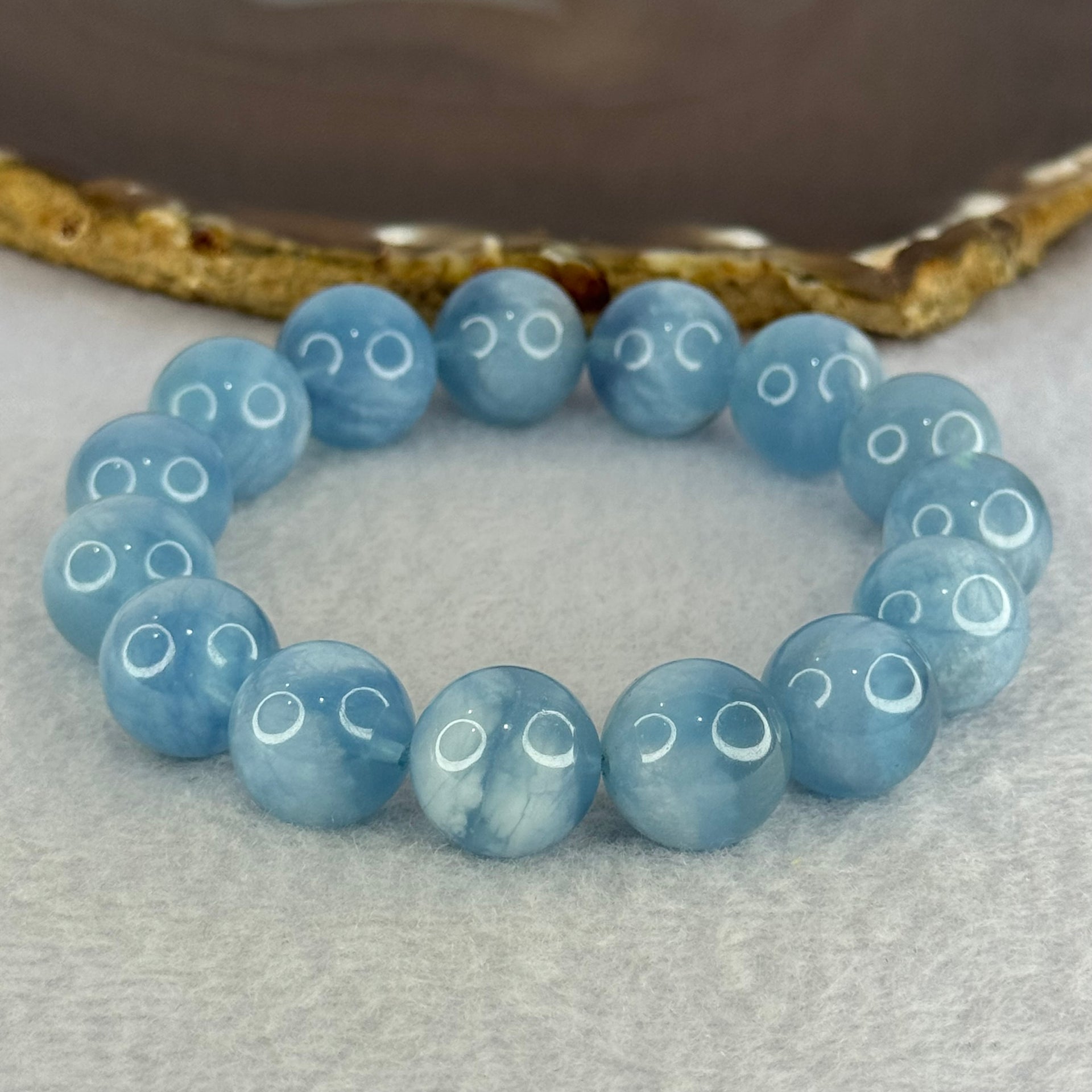 Natural Aquamarine Beads Bracelet 61.09g 18.5cm 14.8mm 15 Beads - Huangs Jadeite and Jewelry Pte Ltd