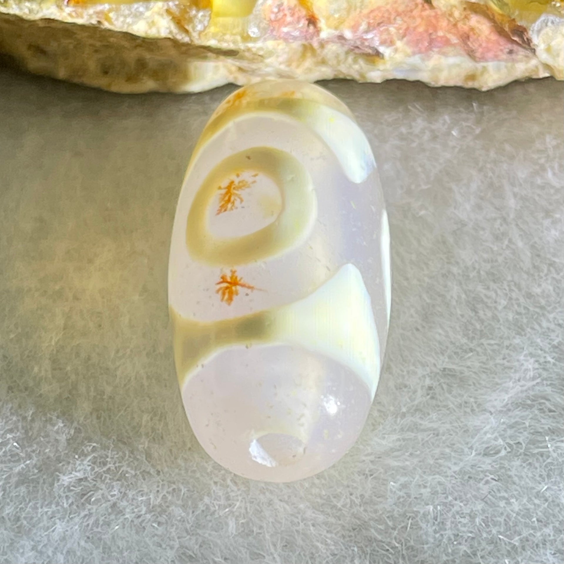 Natural Powerful Tibetan Old Oily Agate 3 Eyes Dzi Bead Heavenly Master (Tian Zhu) 三眼天诛 3.05g 20.2 by 10.1mm - Huangs Jadeite and Jewelry Pte Ltd