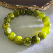 Natural Green Serpentine Jade Beads Bracelet 天然山由玉手链 42.89g 16.5cm 12.4mm 17 Beads - Huangs Jadeite and Jewelry Pte Ltd