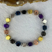 Natural Meteorite in Multi Color Blocks with Mini Stainless Steel Beads Bracelet 天然天铁手链 36.39g 16cm 6.4mm 19 pcs - Huangs Jadeite and Jewelry Pte Ltd