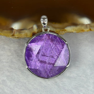 Natural Meteorite in Purple Color in S925 Silver Pendent 天然天铁牌 7.98g 22.4 by 8.8mm - Huangs Jadeite and Jewelry Pte Ltd