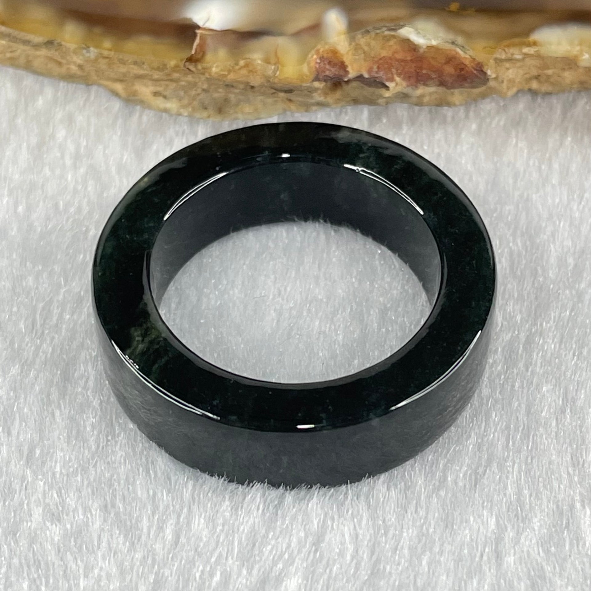 Type A Icy Fully Translucent Black Jadeite Ring 7.54g 7.4 by 4.3mm US10 HK22.3 (Perfect) - Huangs Jadeite and Jewelry Pte Ltd