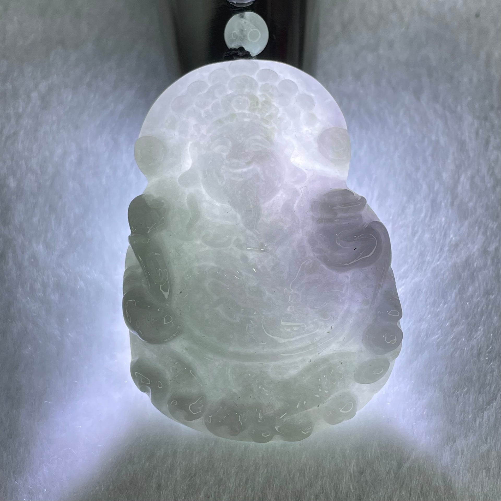 Type A Lavender and Light Blueish Green Jadeite Cai Shen Ye God Of Fortune Pendant 53.7g 53.0 by 37.4 by 12.3mm - Huangs Jadeite and Jewelry Pte Ltd