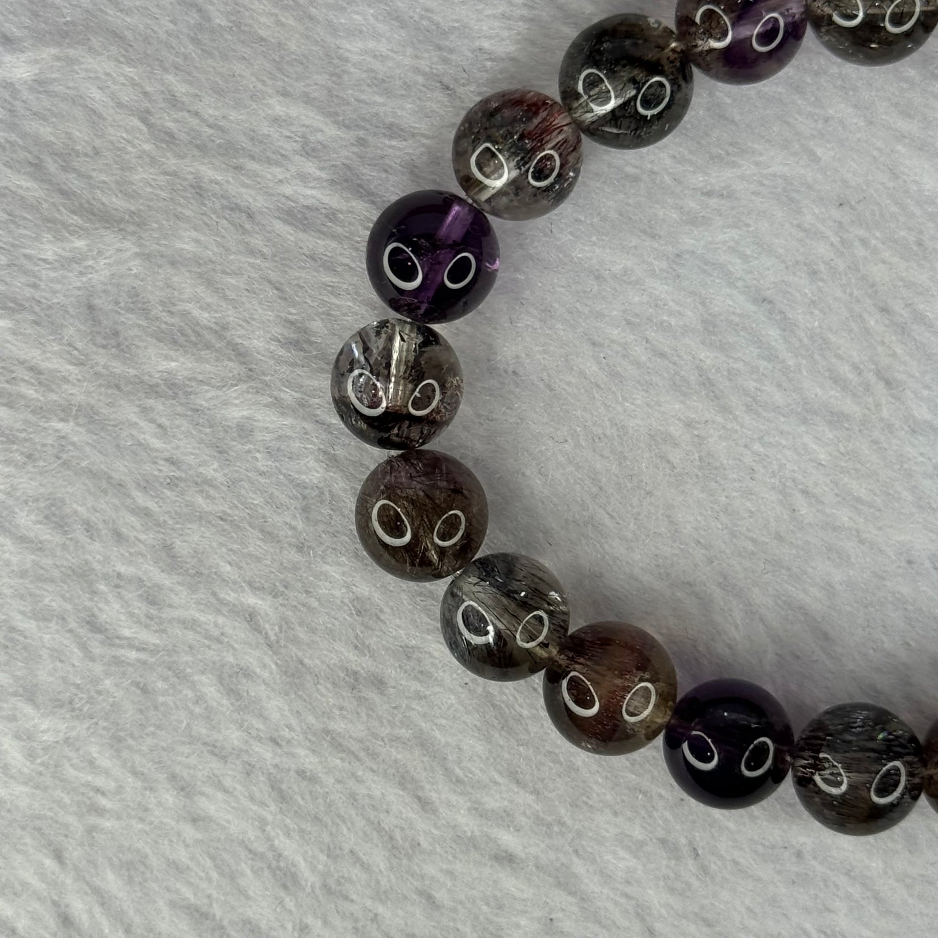 Very Good Grade Natural Transparent Dark Black Super 7 Beads Bracelet 非常好的等级天然透明深黑色超级七珠手链 19.57g 15.5cm 8.7mm 22 Beads - Huangs Jadeite and Jewelry Pte Ltd