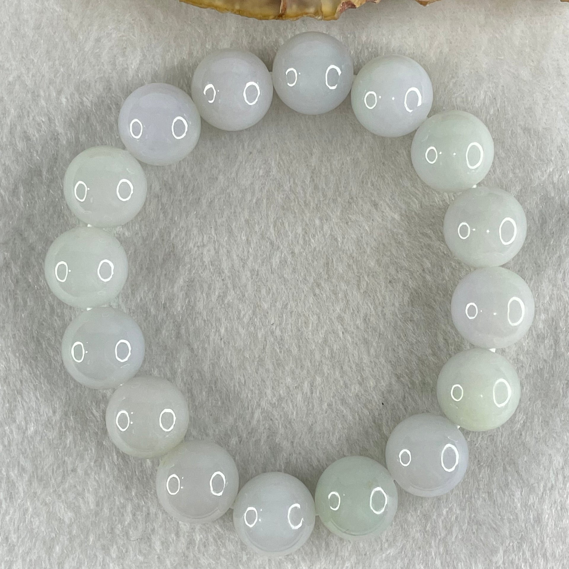 Type A Light Green with Light Lavender Jadeite Beads Bracelet 51.29g 15.5cm 12.3mm 16 Beads - Huangs Jadeite and Jewelry Pte Ltd