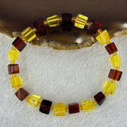 Natural Butterscotch Yellow and Red Amber Square Beads Bracelet 天然方型多宝琥珀手链 6.21g 16cm 7.2mm 22 Beads - Huangs Jadeite and Jewelry Pte Ltd