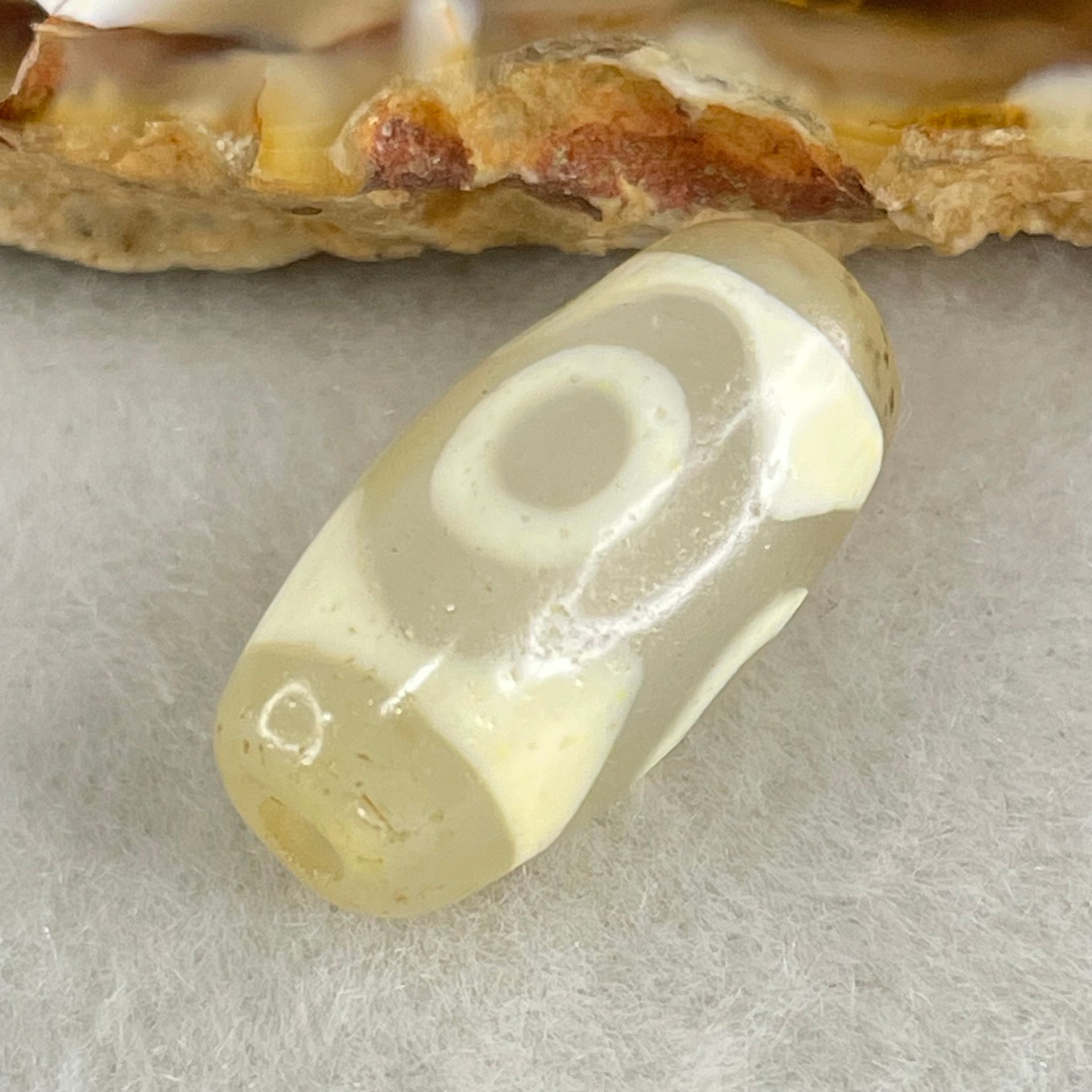 Natural Powerful Tibetan Old Oily Agate 3 Eyes Dzi Bead Heavenly Master (Tian Zhu) 三眼天诛 3.03g 20.0 by 10.3mm - Huangs Jadeite and Jewelry Pte Ltd