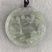 Natural Type A Light Green with Faint Lavender Jadeite Shan Shui with Guiren Benefactor Pendant 56.64g 54.1 by 9.2mm - Huangs Jadeite and Jewelry Pte Ltd