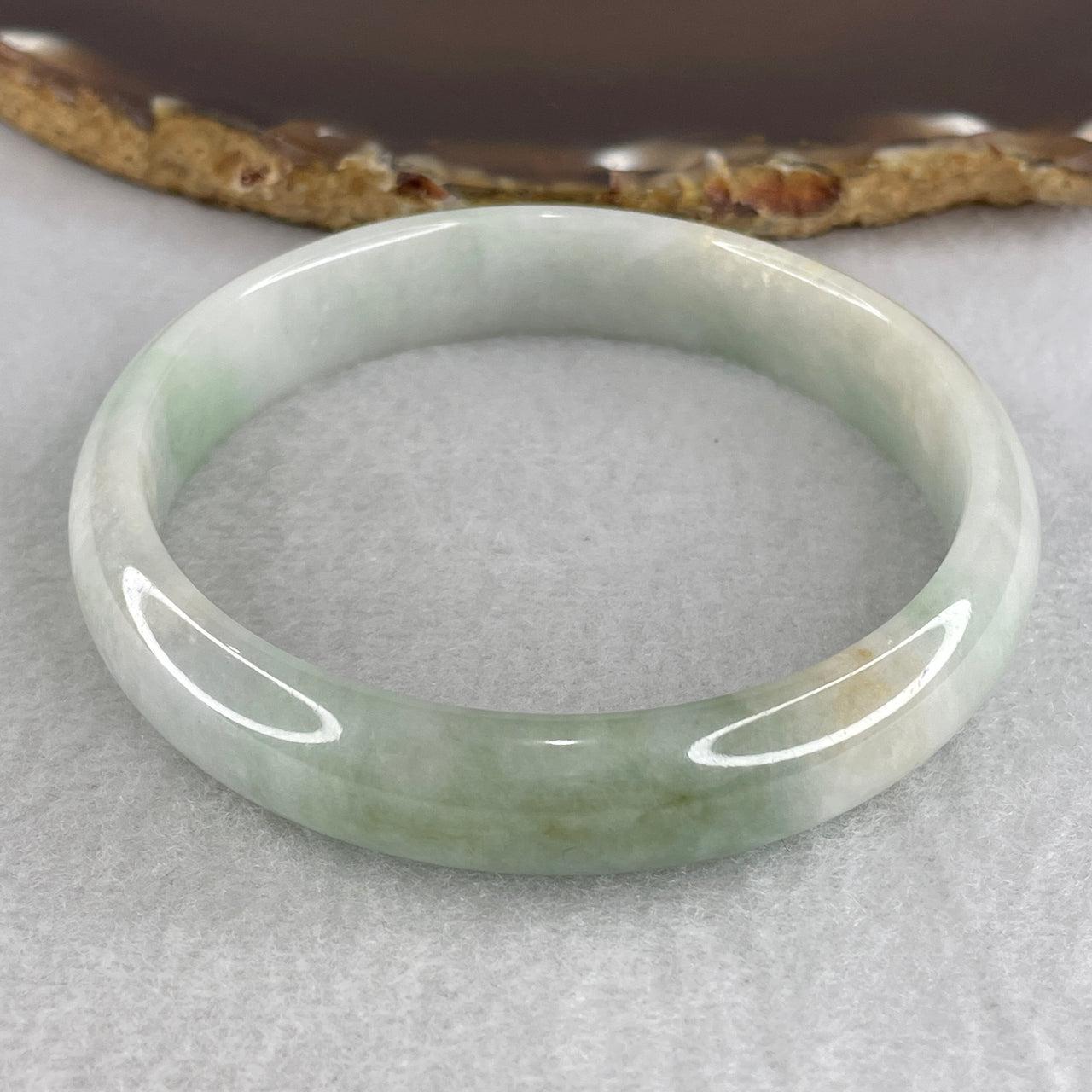 59.8mm Genuine Jadeite Bangle Type A - Green Floating Flowers - 42.89g Natural Light Green Jadeite Jewelry 12.5x6.6mm Wide (Slight External Rough and Internal Lines)