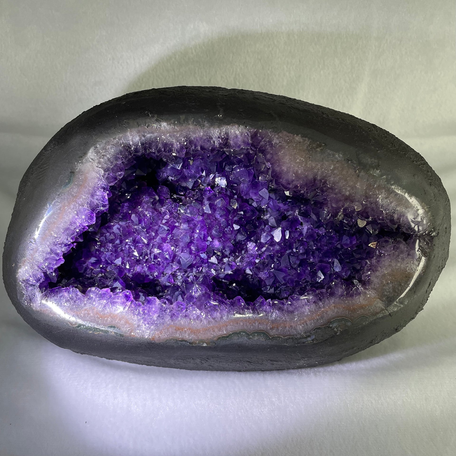 Natural Deep Intense Purple Amethyst Cave with Wooden Stand 5,981.0g 225.0 by 160.0 by 260.0mm - Huangs Jadeite and Jewelry Pte Ltd