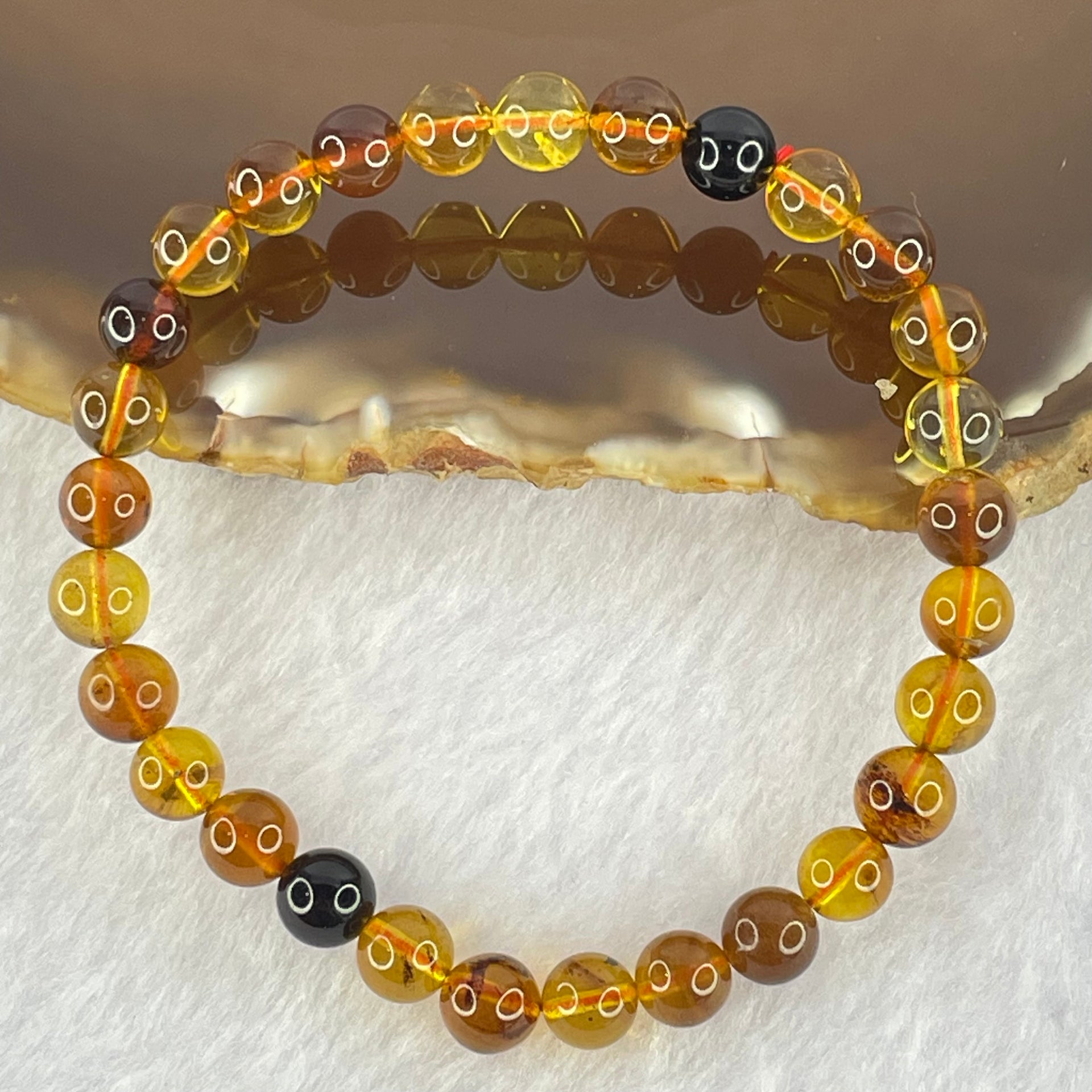 Natural Mixed Color Amber Beads Bracelet 3.66g 15cm 6.3mm 29 Beads - Huangs Jadeite and Jewelry Pte Ltd