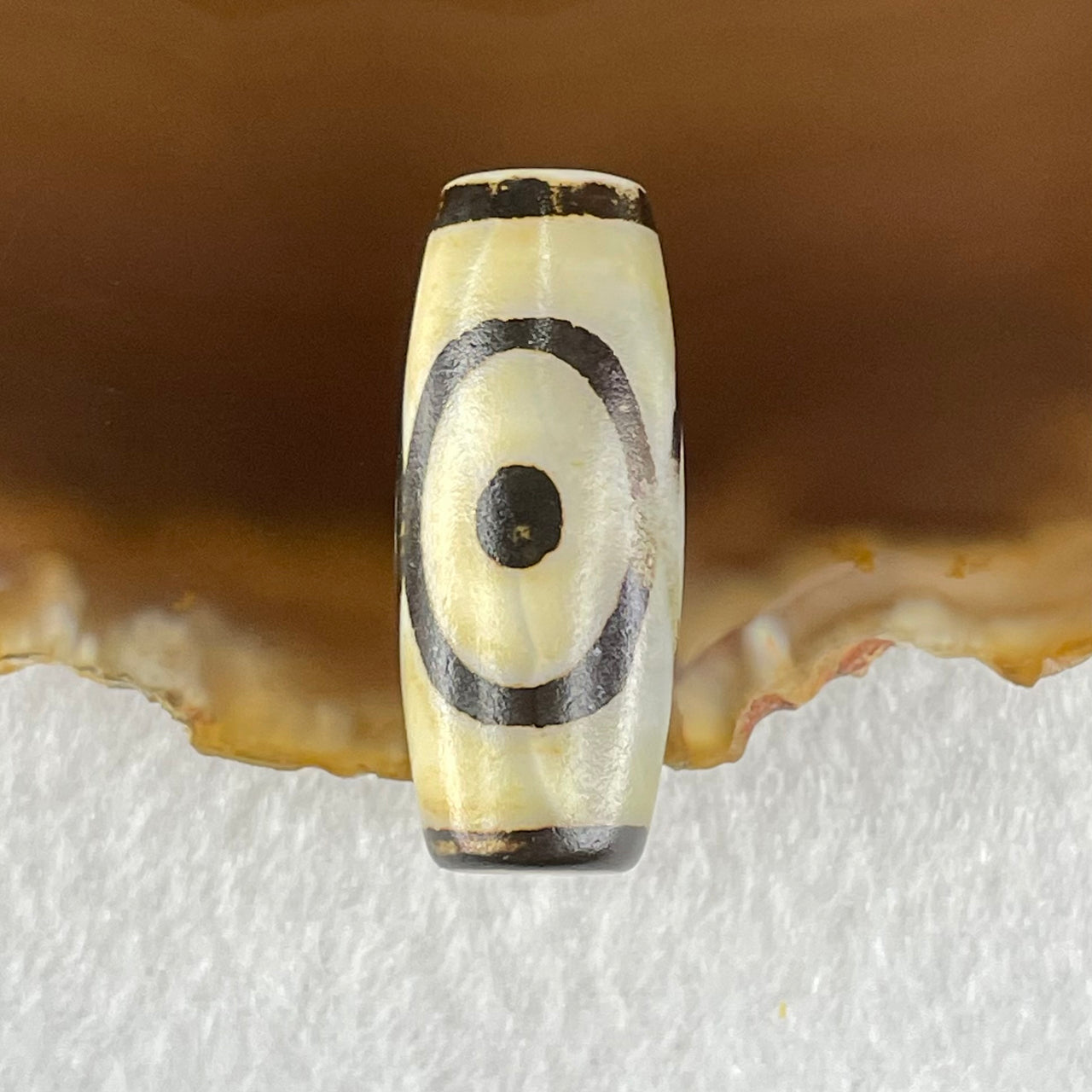 Natural Powerful Tibetan Old Oily Dark Brown With White Agate 3 Eyes Dzi Bead Heavenly Master (Tian Zhu) 三眼天诛 6.70g 29.1 by 12.0mm - Huangs Jadeite and Jewelry Pte Ltd