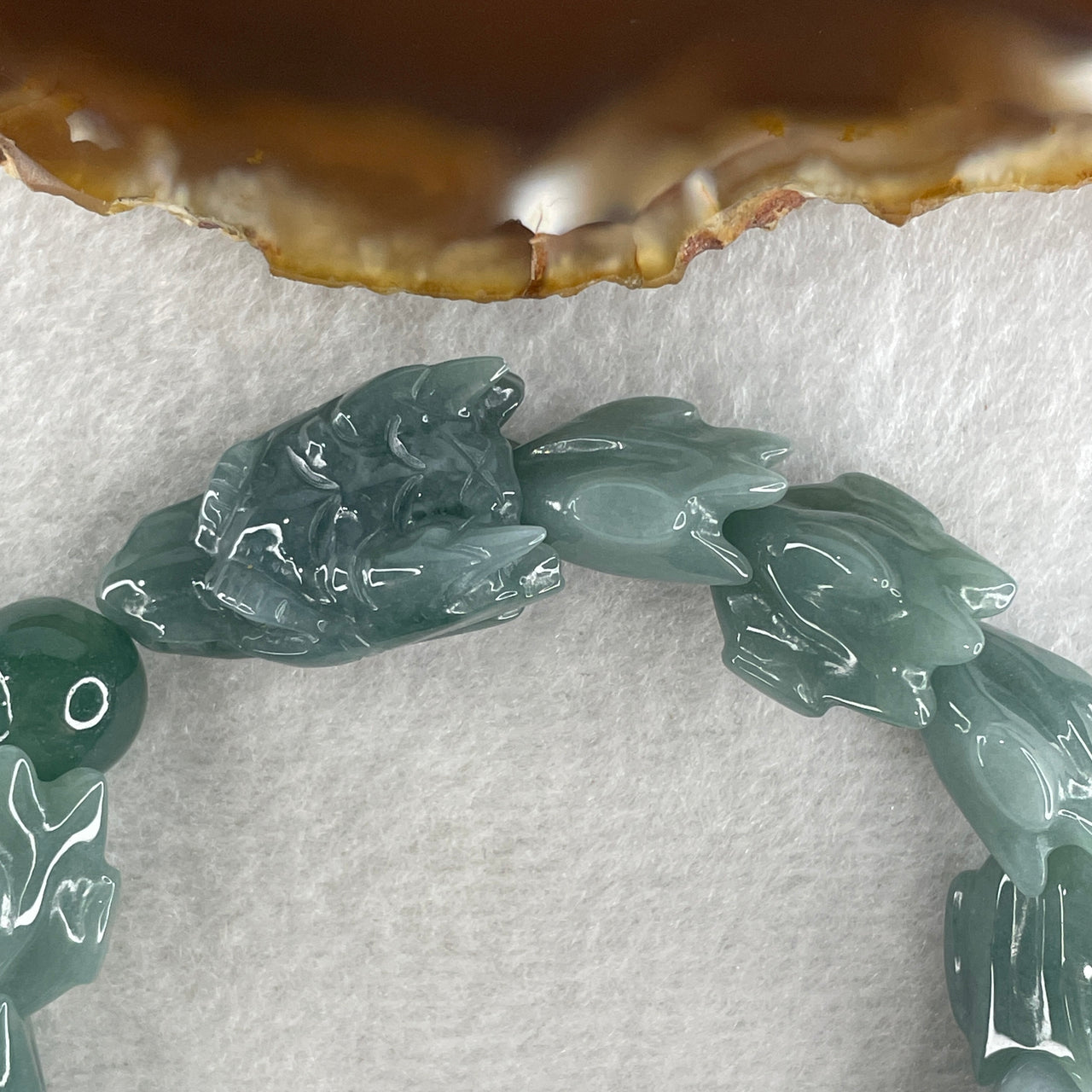 Certified Natural Type A Blueish Green Jadeite Dragon Bracelet 53.58g 16.5cm 16.3mm Dragon Head - 14.3mm 13 Pcs - Huangs Jadeite and Jewelry Pte Ltd