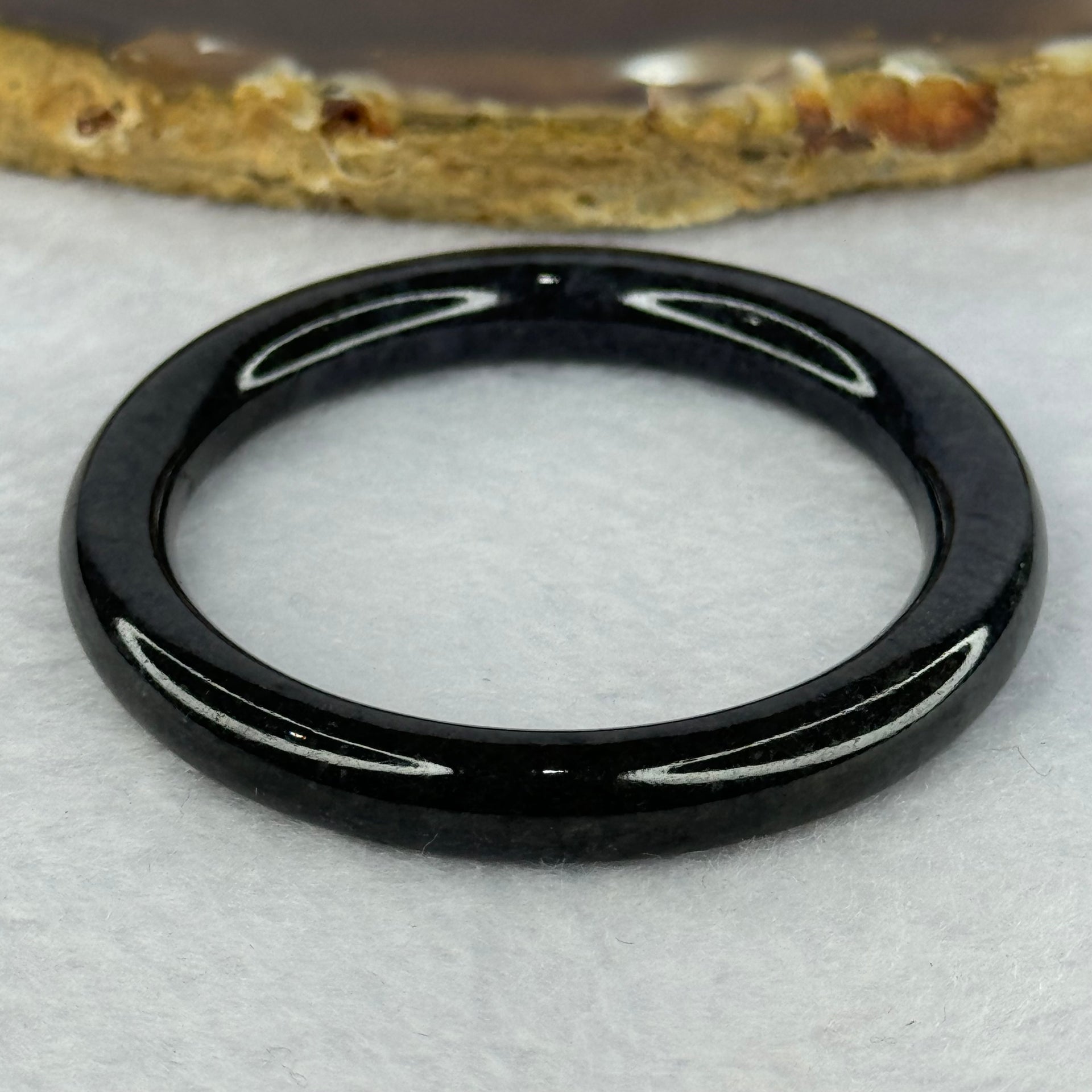 Type A Black Grey Wuji Jadeite Baby Bangle 16.18g Internal Diameter 40.1mm 6.5 by 6.4mm - Huangs Jadeite and Jewelry Pte Ltd