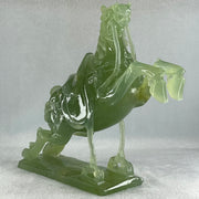 Natural Semi Icy Green Serpentine Victory Horse with Wooden Stand Display 2,644.2g 270.0 by 96.0 by 260.0mm - Huangs Jadeite and Jewelry Pte Ltd