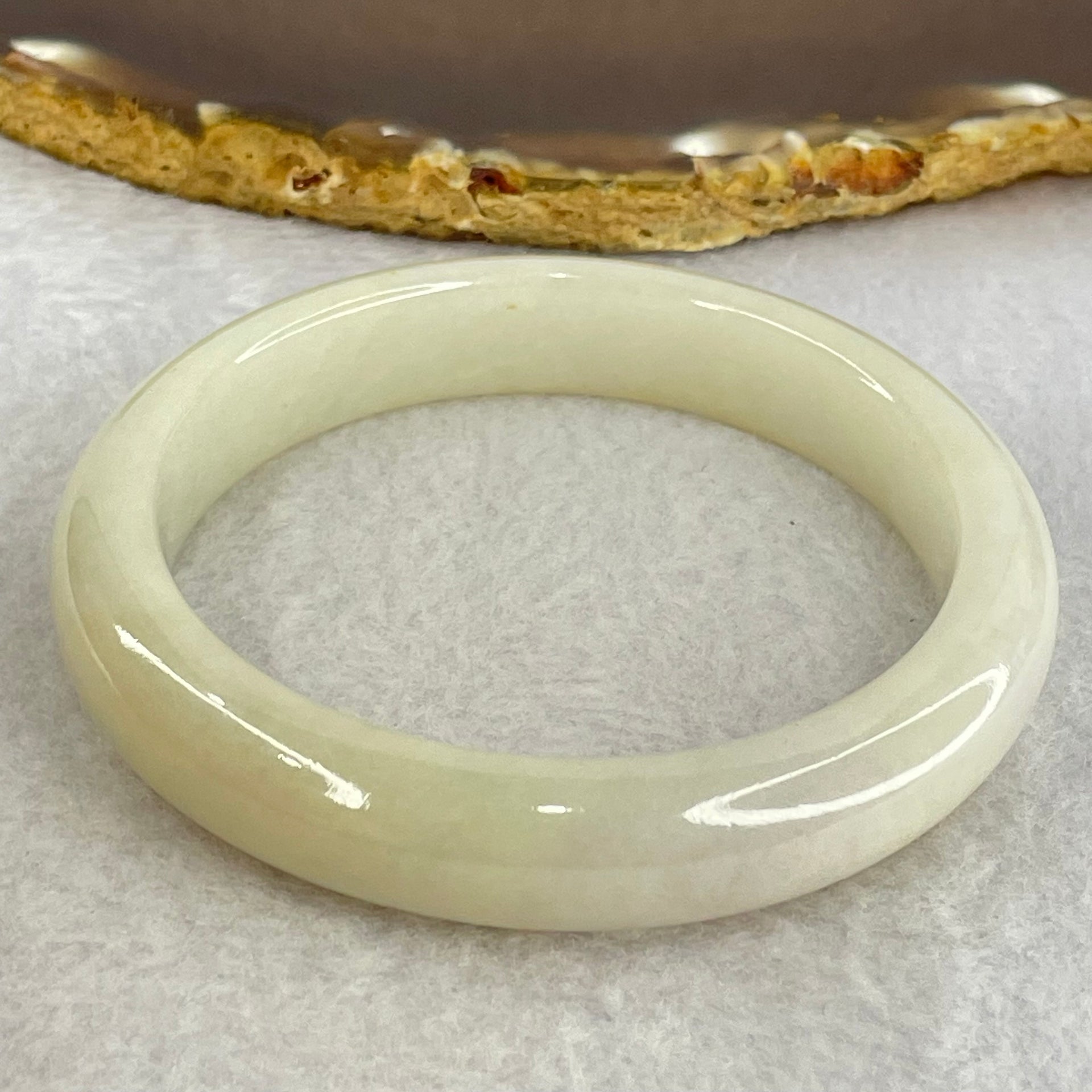 Type A Faint Yellowish Green Lavender Jadeite Bangle Internal Diameter 56.9mm 55.50g 12.4 by 8.6mm (Internal Lines) - Huangs Jadeite and Jewelry Pte Ltd