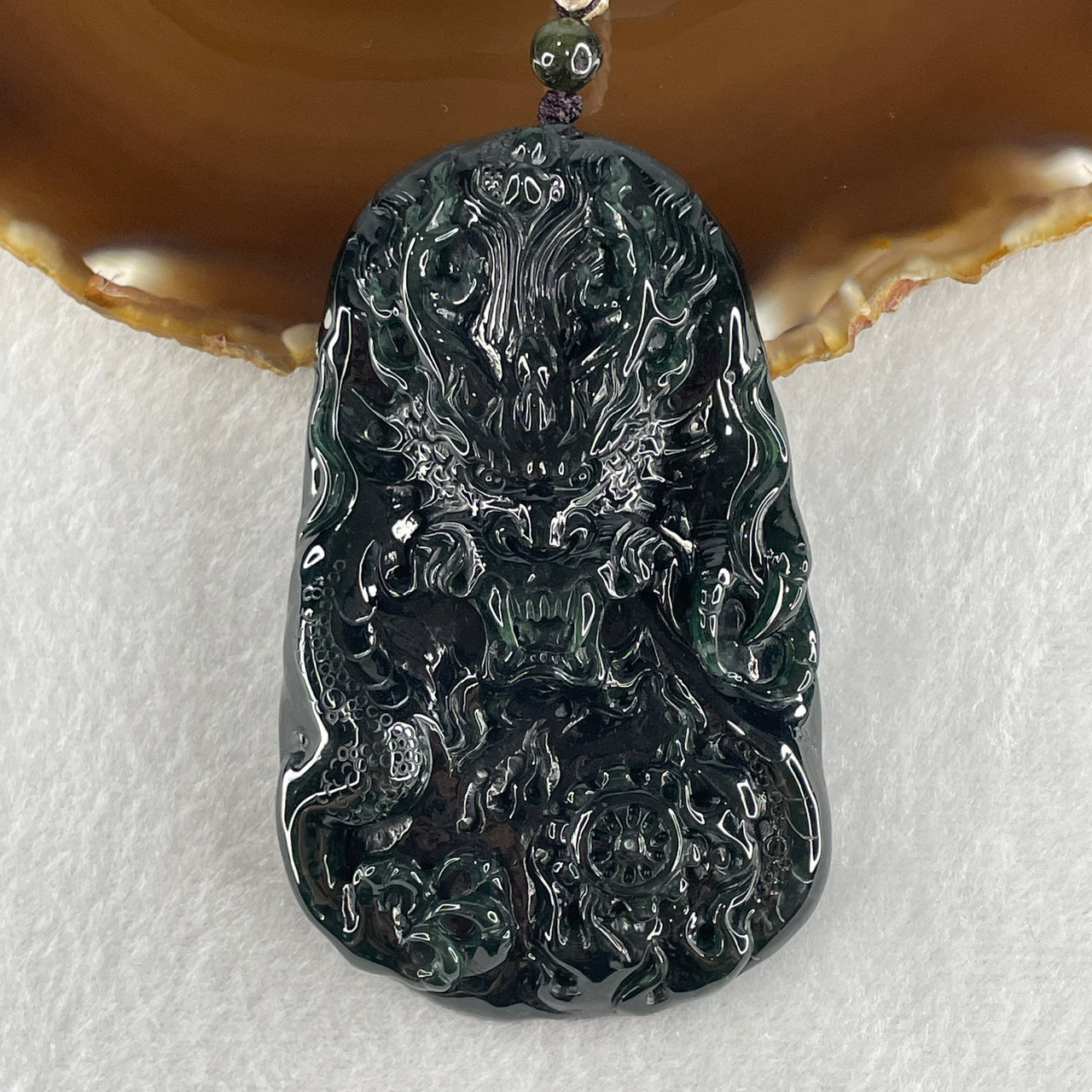 Type A Old Mine Blueish Green Jadeite Dragon Double Side Pendant 85.59g 79.4 by 48.8 by 12.0mm