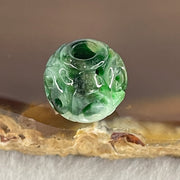 Natural Type A Lao Keng Old Mine Green with Light Green Jadeite Flora Carving Bead Charm 1.37g 11.4mm - Huangs Jadeite and Jewelry Pte Ltd