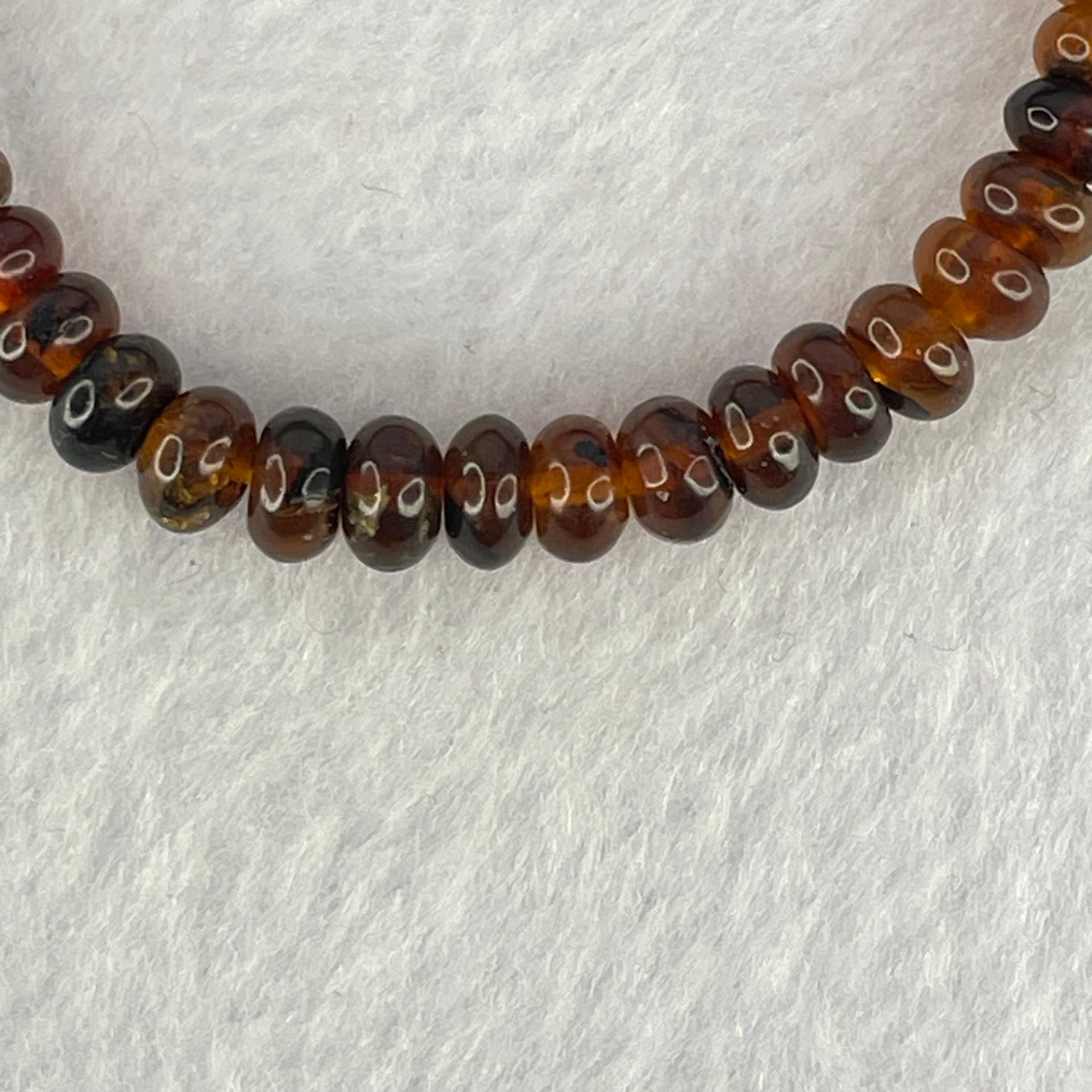 Natural Dark Brownish Yellow Medicine Amber Beads Bracelet 天然抚顺药珀手链 4.29g 14.5cm 6.5mm 43 Beads - Huangs Jadeite and Jewelry Pte Ltd
