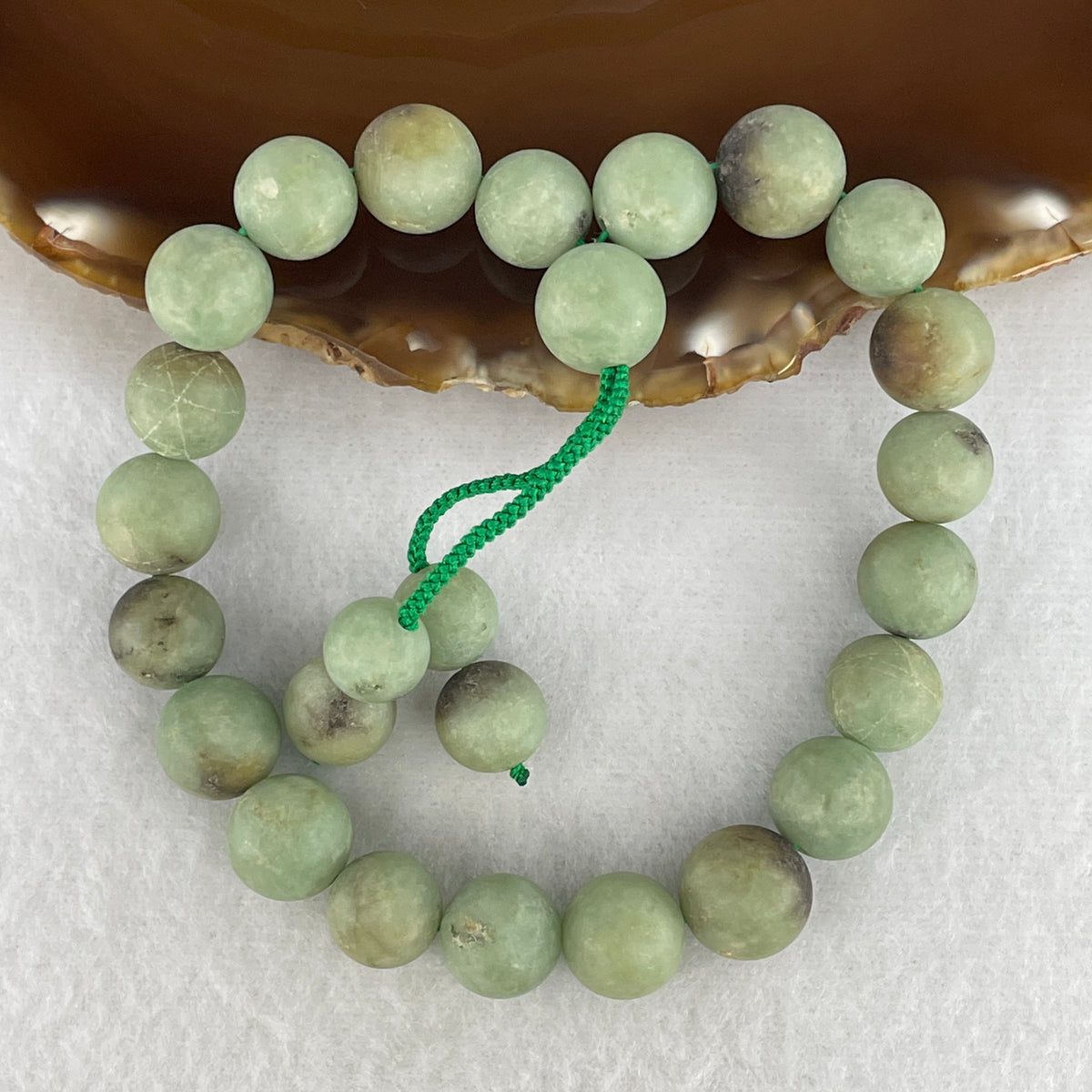 Natural Type A Green & Brownish Jadeite Unpolished Beads Bracelet | 19cm Strand of 22 Beads 11.6mm (54.88g | Earthy Root Grounding, Heart Harmony & Abundance Shield)