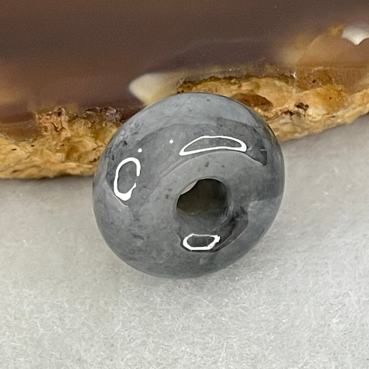 Type A Wuji Grey Jadeite Ping An Kou Donut Charm Pendant 2.62g 14.4 by 6.6mm - Huangs Jadeite and Jewelry Pte Ltd