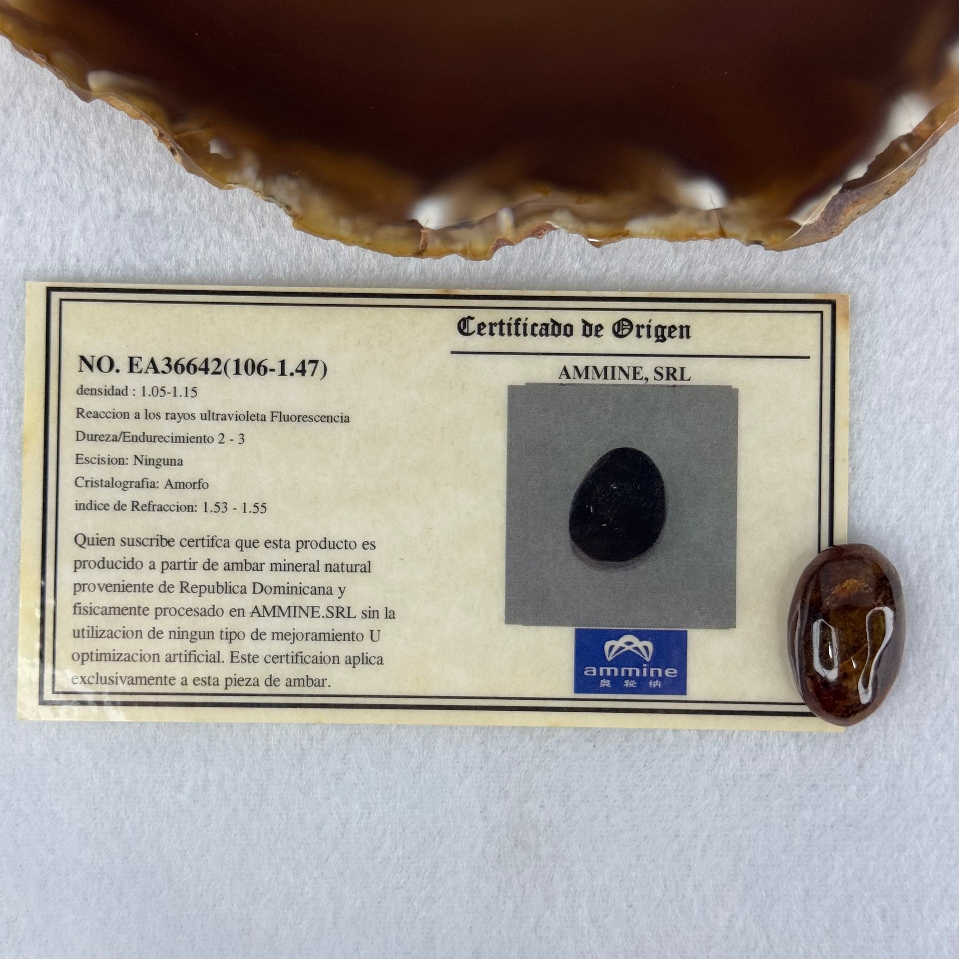 Natural Amber Stone for Setting 1.47g 22.4 by 14.1 by 7.8mm - Huangs Jadeite and Jewelry Pte Ltd