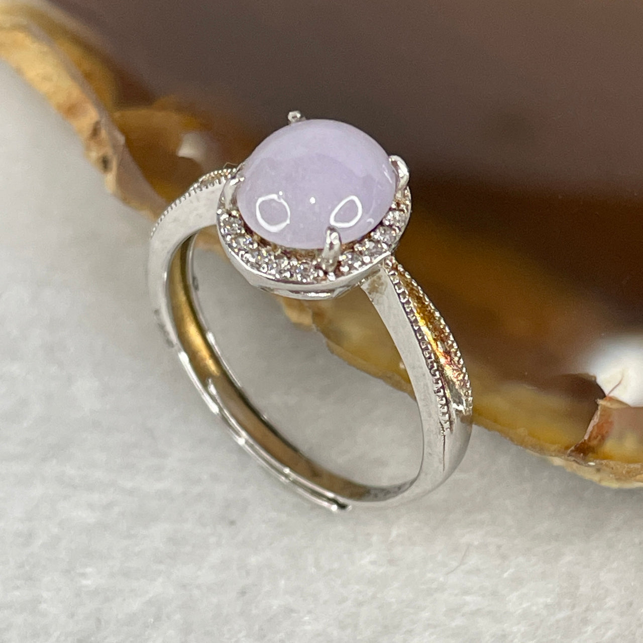 Type A Light Lavender Jadeite Cabochon Ring | Liquid-Glass Translucent Cushion Orb | Solid S925 Sterling Silver Setting | Smart Adjustable Sizing (1.93g 7.5x7.0x3.5mm)