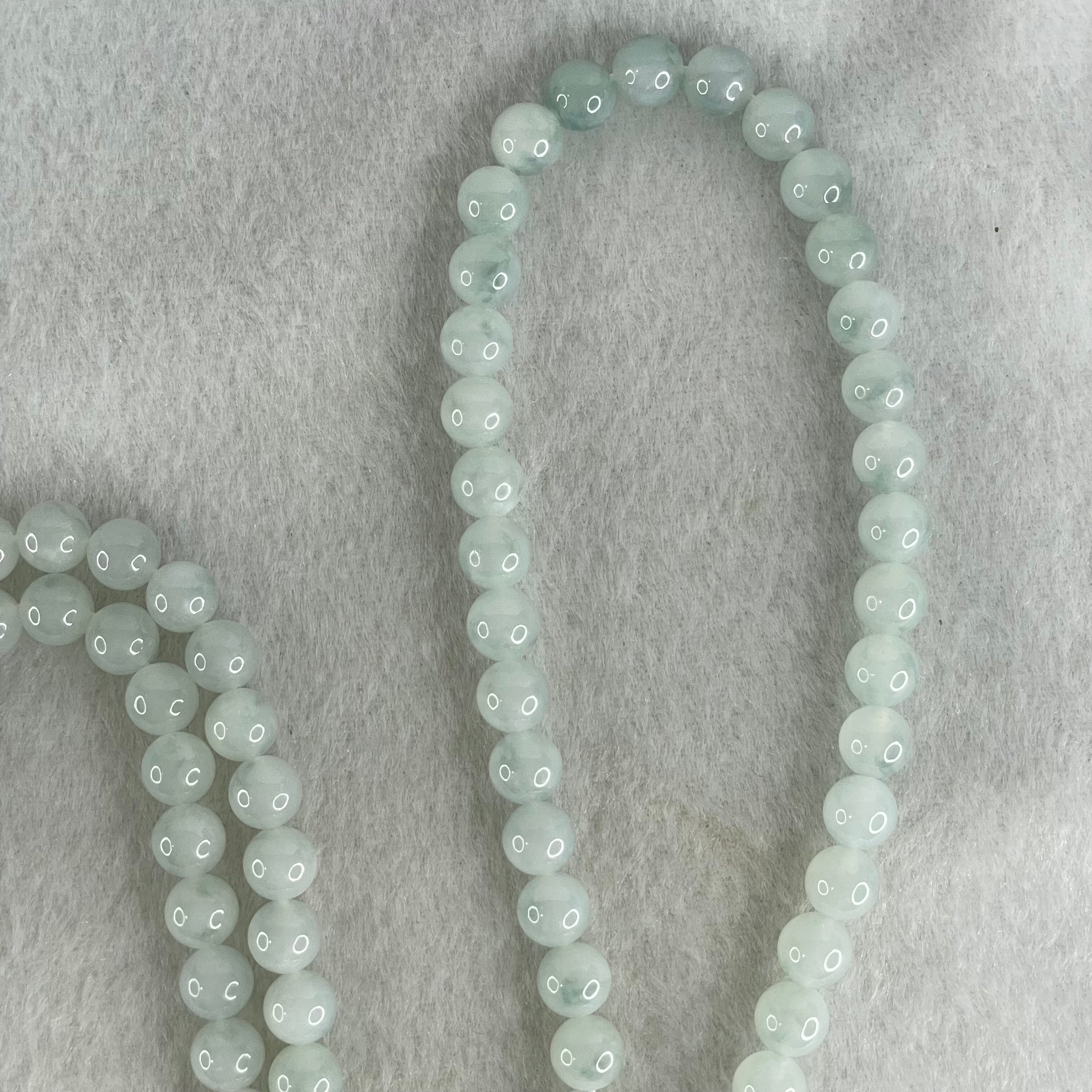 Type A White to Faint Blue Jadeite Beads Necklace 60.72g 66cm 7.1mm 98 Beads - Huangs Jadeite and Jewelry Pte Ltd