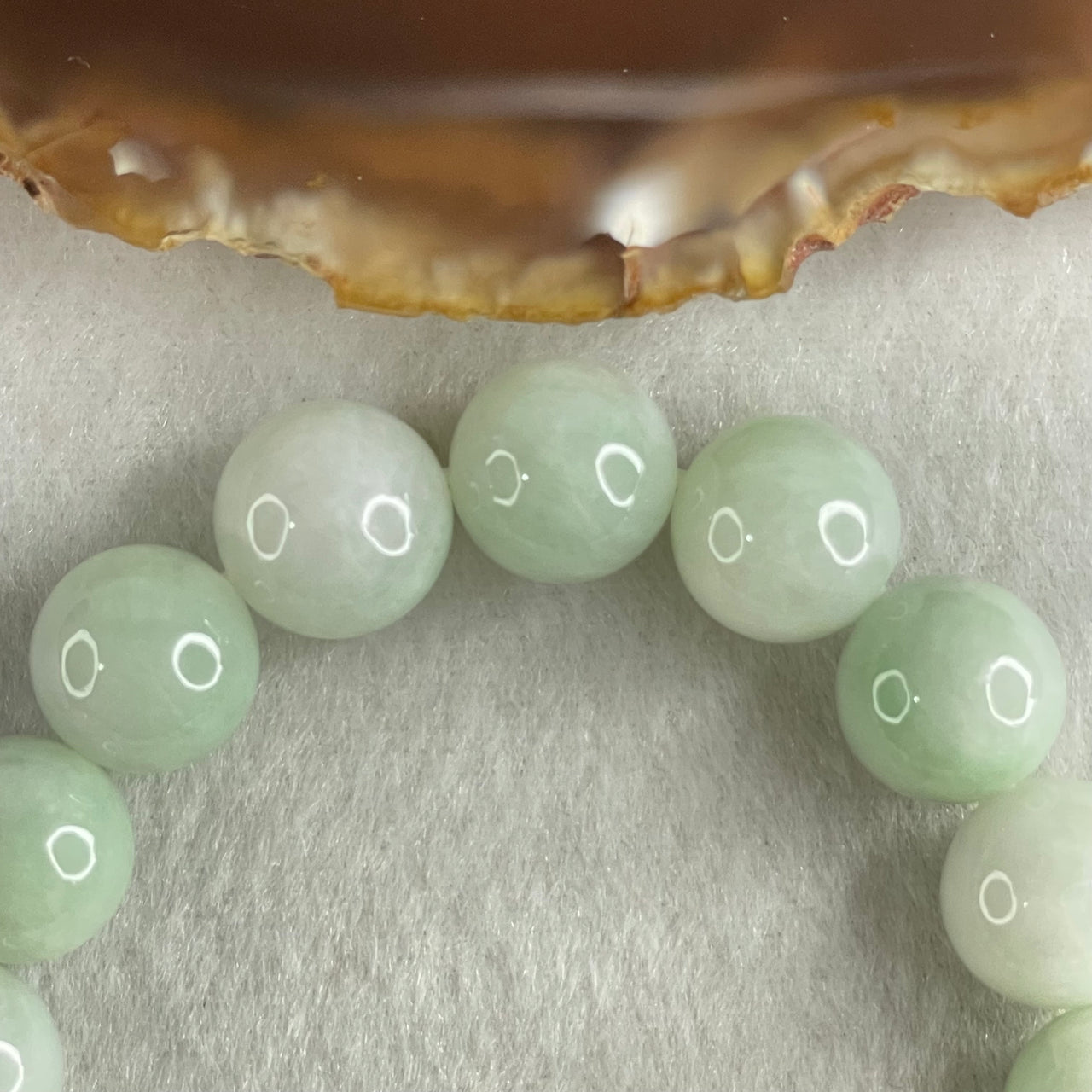 Type A Light Green Jadeite Beads Bracelet 48.85g 15cm 12.6mm 16 Beads - Huangs Jadeite and Jewelry Pte Ltd