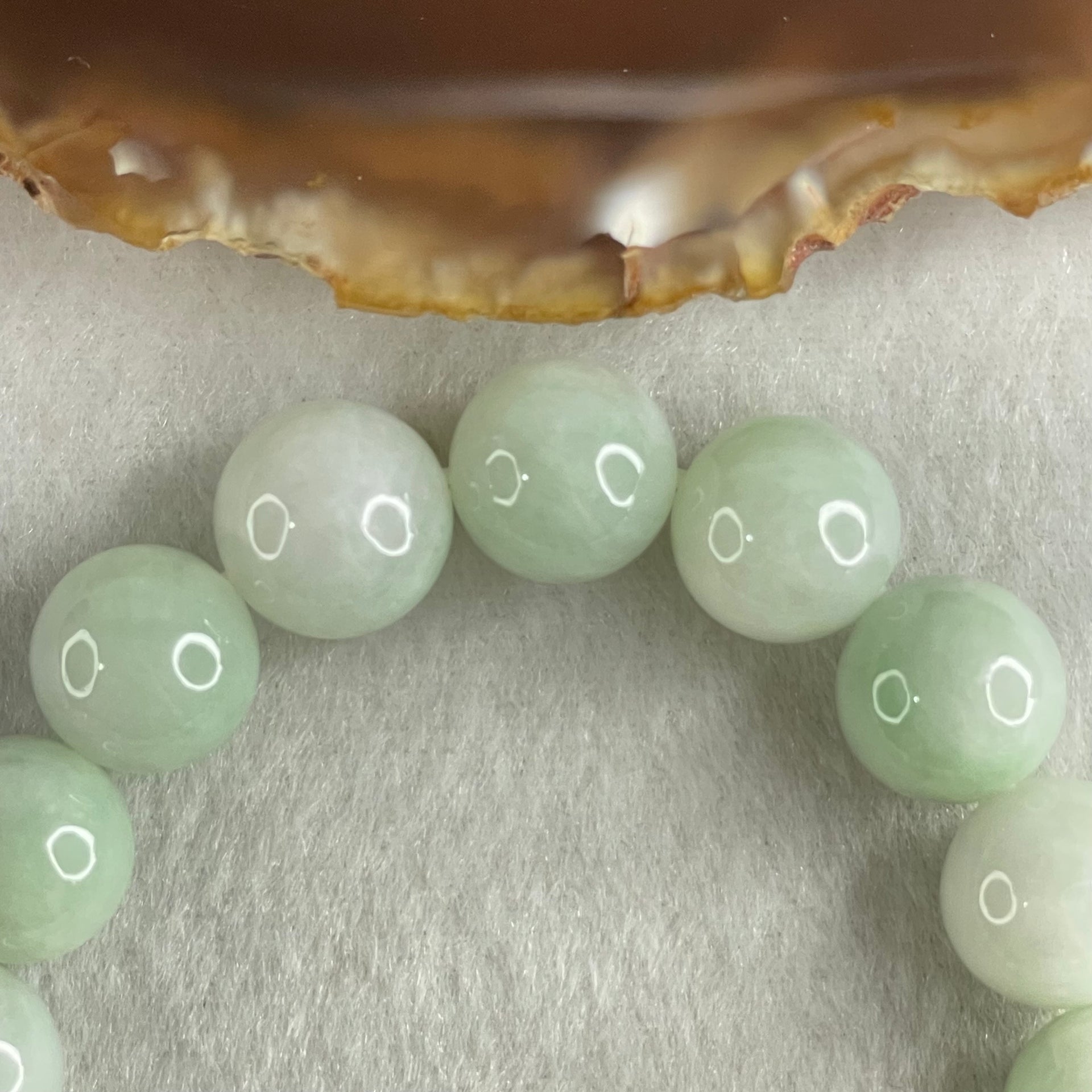 Type A Light Green Jadeite Beads Bracelet 48.85g 15cm 12.6mm 16 Beads - Huangs Jadeite and Jewelry Pte Ltd