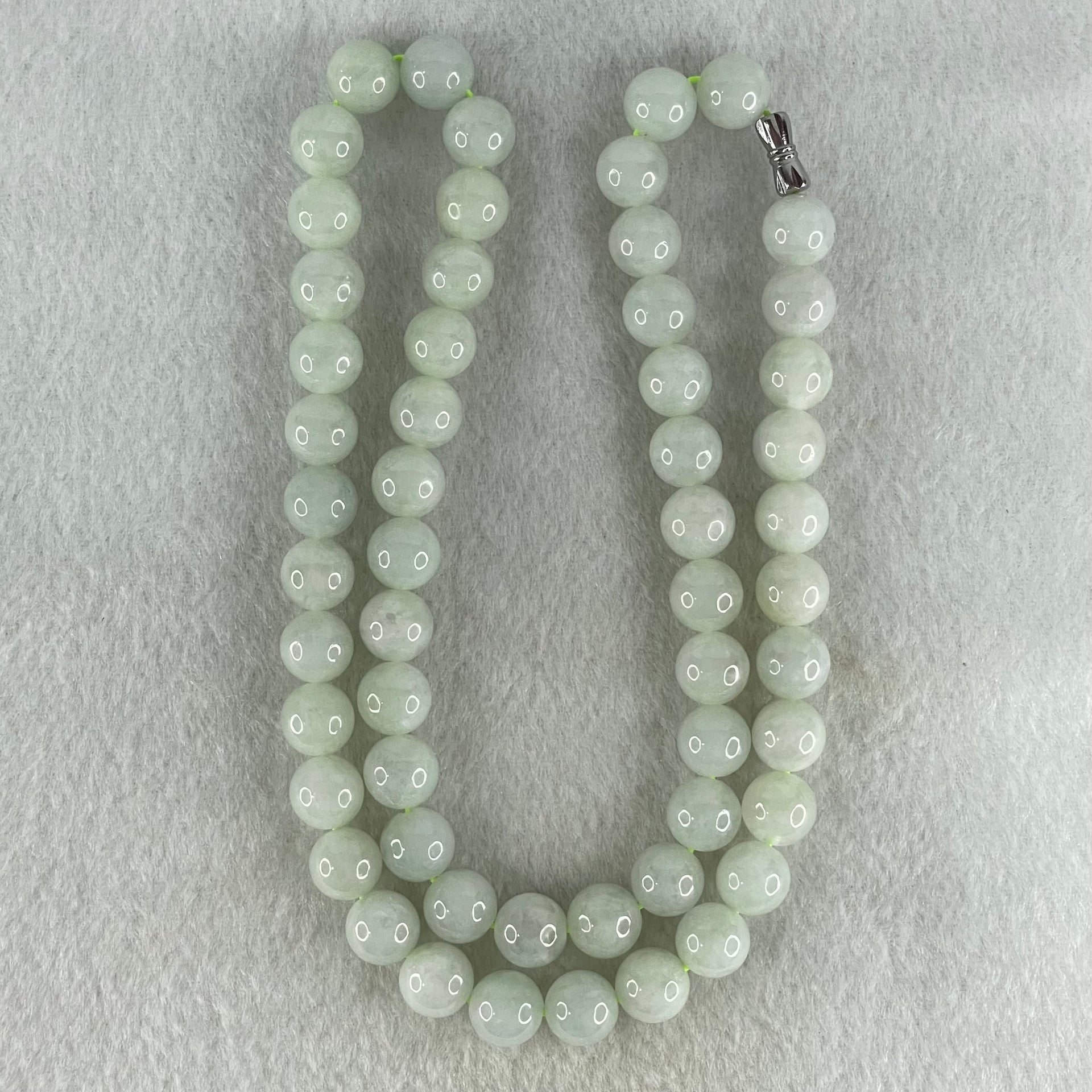 Type A Light Green Jadeite Beads Necklace 92.24g 54cm 9.9mm 56 Beads - Huangs Jadeite and Jewelry Pte Ltd