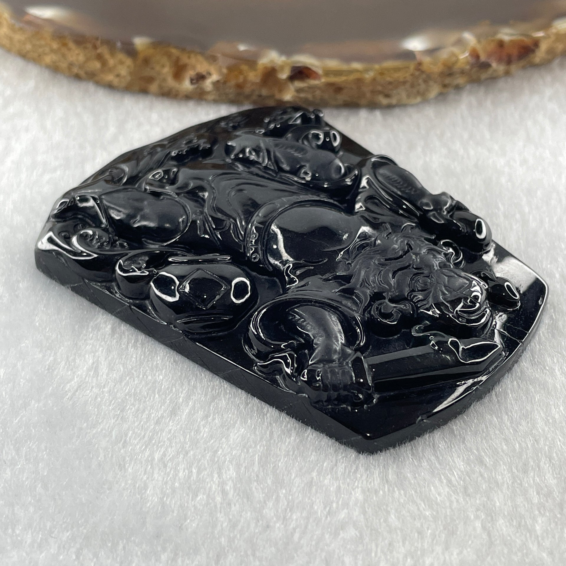 Type A Opaque to Partial Translucent Black Omphacite Jadeite Zhong Kui Pendant 37.41g 64.9 by 49.5 by 8.8mm - Huangs Jadeite and Jewelry Pte Ltd