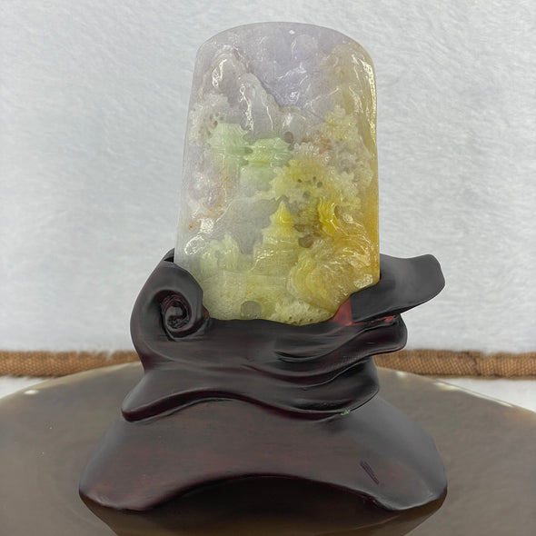 Type A Lavender Yellow Shan Shui 88.42g 67.2 by 44.8 by 14.6mm with Wooden Stand - Huangs Jadeite and Jewelry Pte Ltd