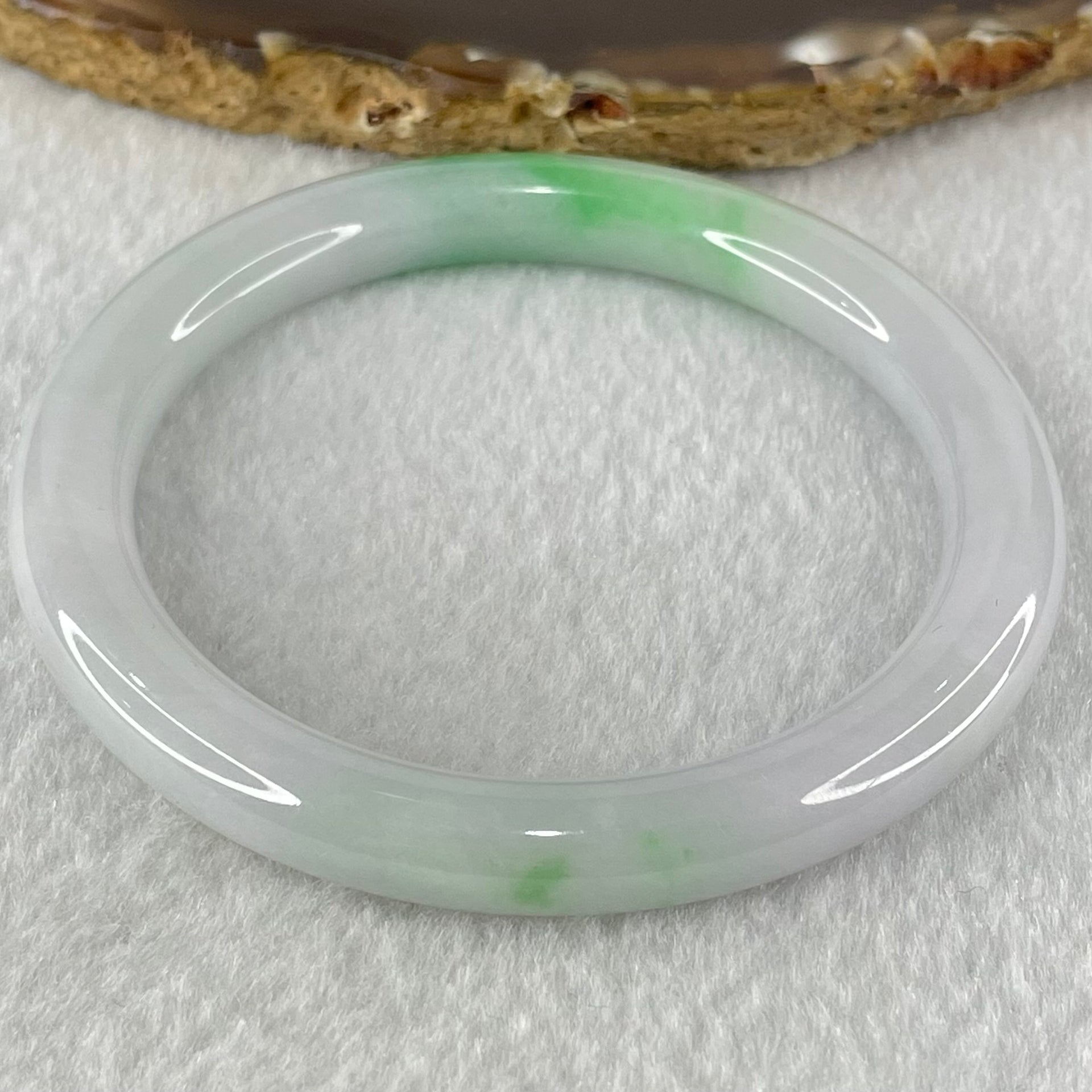 Type A Faint Lavender with Emerald Green Piao Hua Jadeite Floral Bangle 35.49g Internal Diameter 56.1mm 8.1 by 8.3mm - Huangs Jadeite and Jewelry Pte Ltd