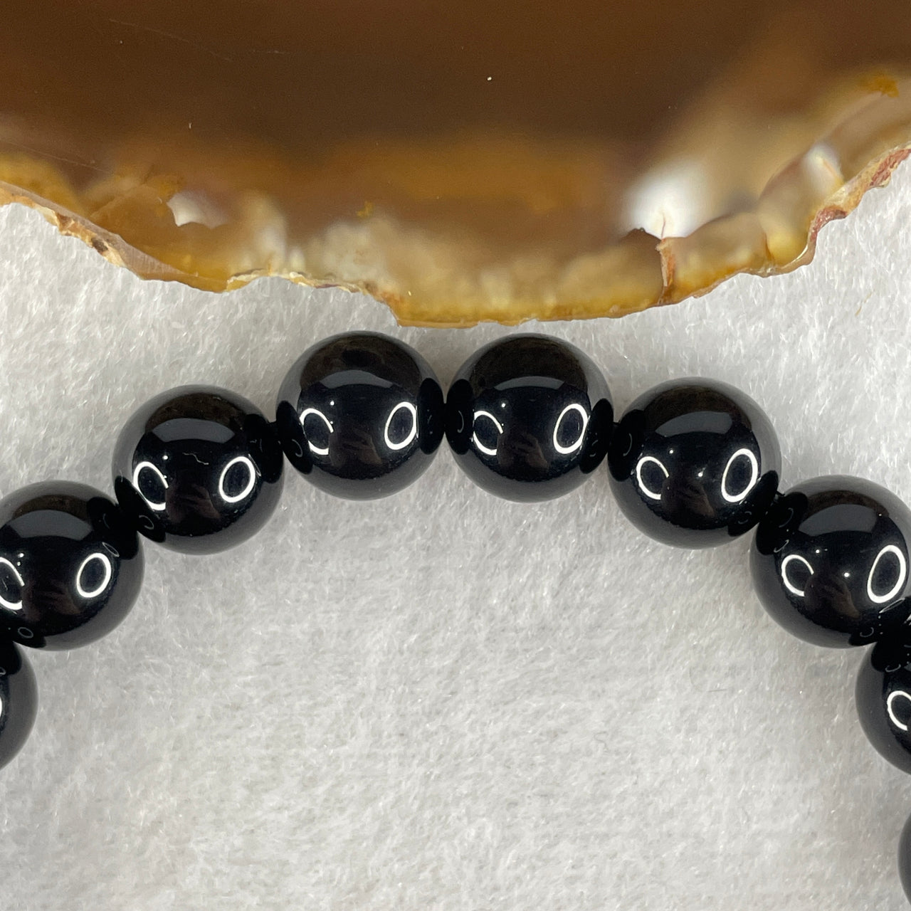 Natural Black Moldavite Meteorite Crystal Beads Bracelet 24.85g 16.5cm 10.1mm 20 Beads