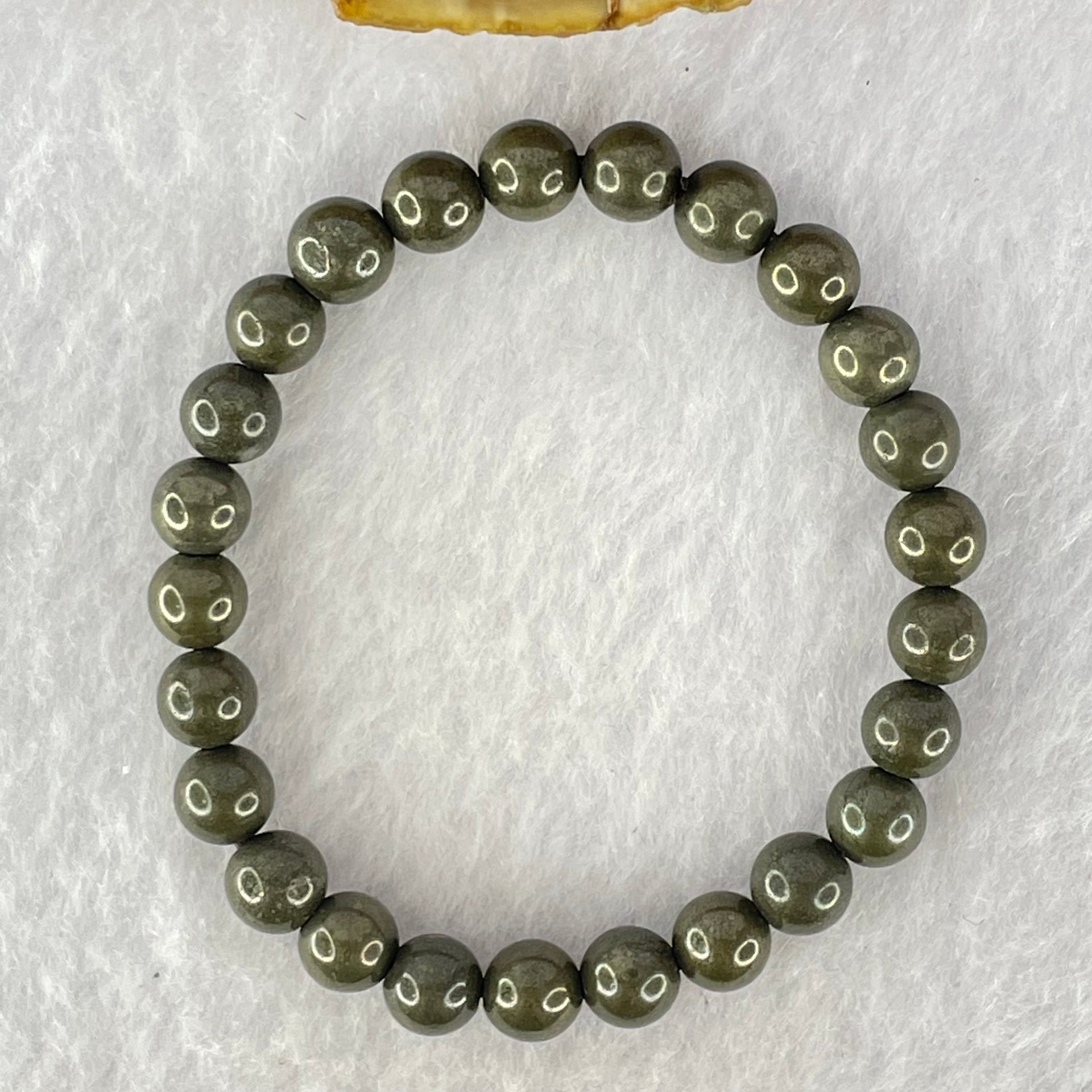 Natural Pyrite Beads Bracelet 天然黄铁矿手链 13.77g 13cm 6.5mm 25 Beads - Huangs Jadeite and Jewelry Pte Ltd