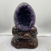 Natural Deep Purple Amethyst Egg with Wooden Stand Display Total 9,049.0g 210.0 by 220.0 by 310.0mm - Huangs Jadeite and Jewelry Pte Ltd