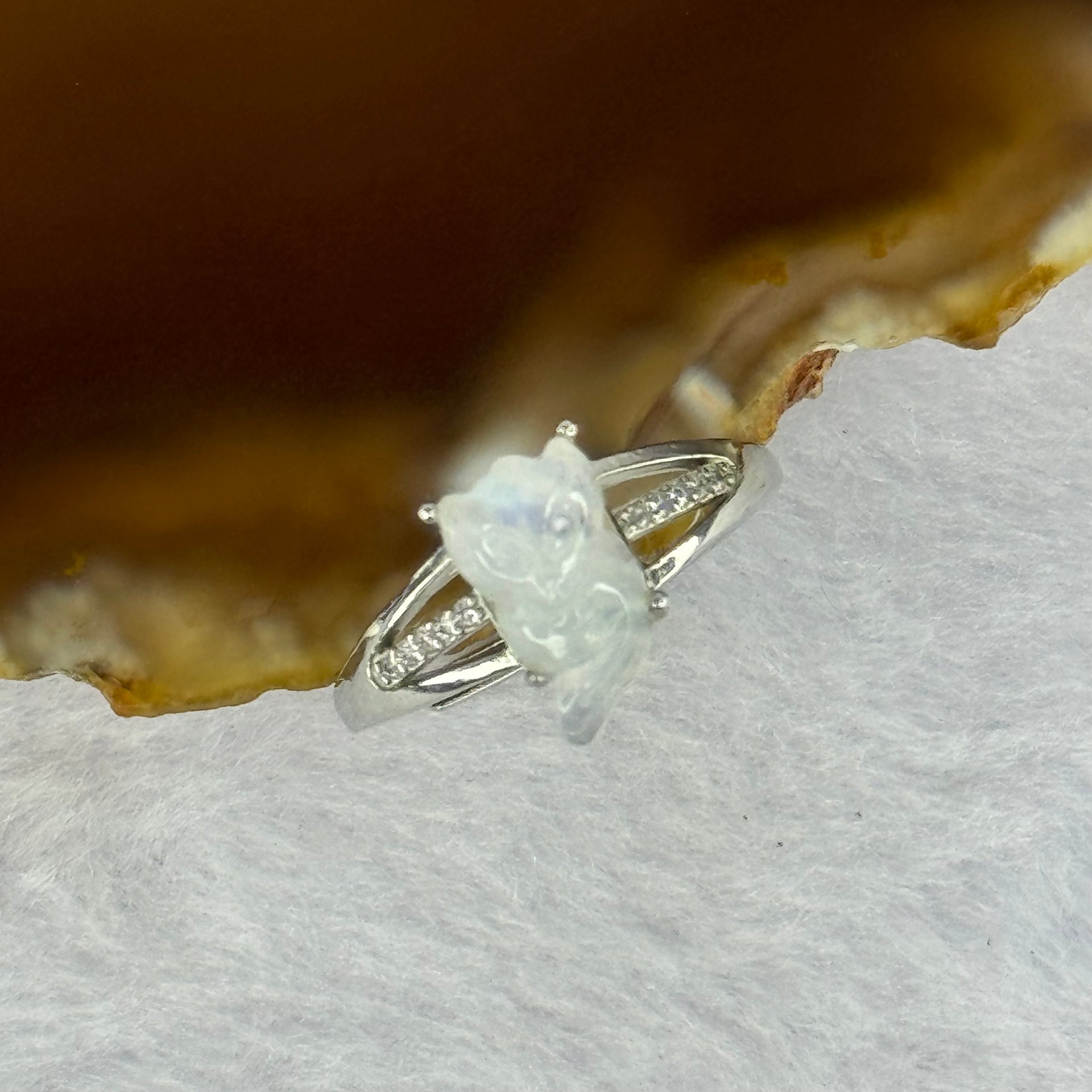 Natural Moonstone In S925 Sliver Ring (Adjustable Size) 1.79g 11.0 by 5.9 by 5.0mm - Huangs Jadeite and Jewelry Pte Ltd