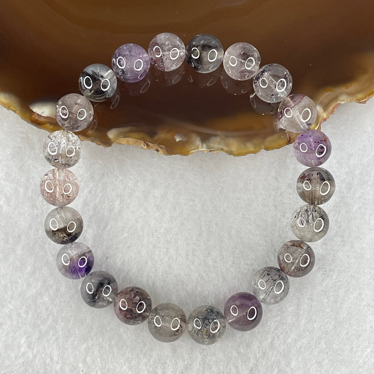 Certified Good Grade Natural Black Super 7 Crystal Beads Bracelet | 16.5cm Strand of 22 Beads 9.2mm (23.11g | Root Grounding, Manifestation & Aura Shield)