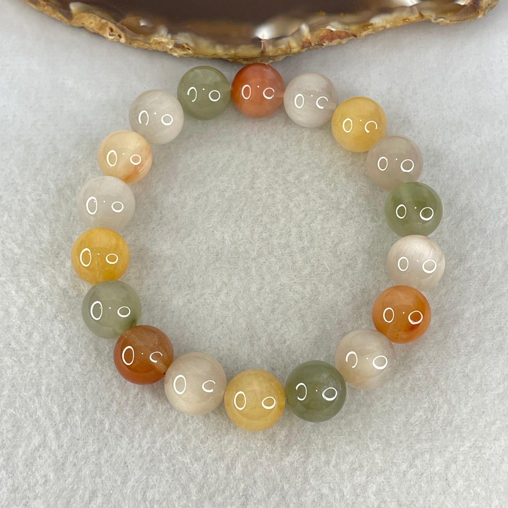 Above Average Grade Natural Muti Colour Rabbit Hair Rutilated Quartz Beads Bracelet 39.98g 18cm 11.9mm 18 Beads - Huangs Jadeite and Jewelry Pte Ltd