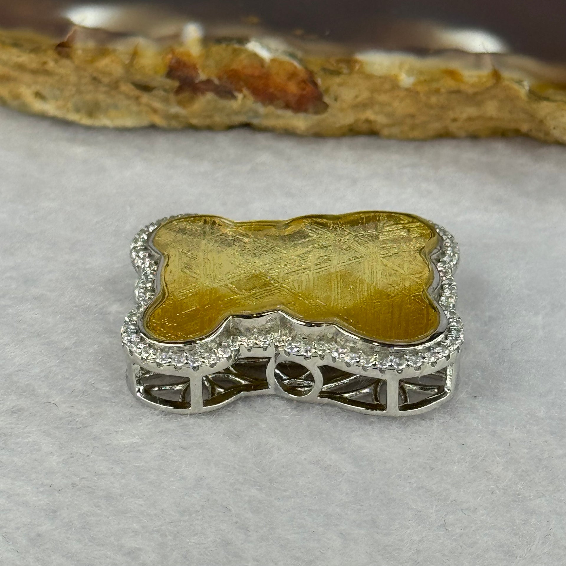 Natural Meteorite Bear Charm in S925 Silver with Crystals For Necklace / Bracelet (Gold Color) 7.33g 26.0 by 21.3 by 8.5mm - Huangs Jadeite and Jewelry Pte Ltd