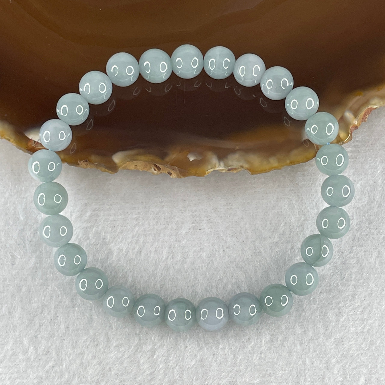 Certified Natural Type A Lavender Grey Jadeite Beads Bracelet 16.16g 15.5cm 7.2mm 27 Beads