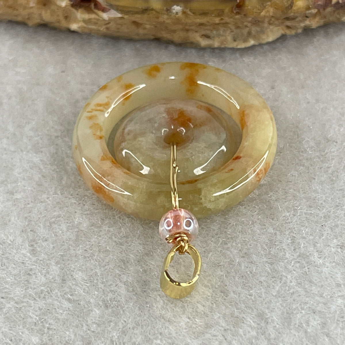 Natural Type A Brownish-Red Jadeite Double Ping An Kou Pendant | Double Peace & Endless Harmony (3.96g | Outer 22.5 x 3.8mm | Inner 13.3 x 3.6mm) - Huangs Jadeite and Jewelry Pte Ltd