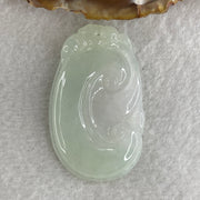 Natural Type A Semi Icy Light Green with Lavender Jadeite Pixiu on Ruyi Pendant 15.78g 47.9 by 29.3 by 6.0mm - Huangs Jadeite and Jewelry Pte Ltd